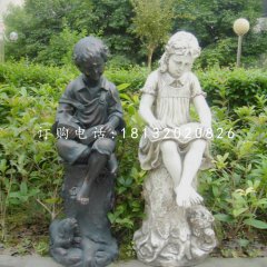 玻璃钢人物雕塑，小孩看书雕塑