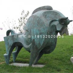 抽象牛雕塑，青铜开荒牛