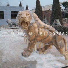 晚霞红老虎雕塑，动物石雕