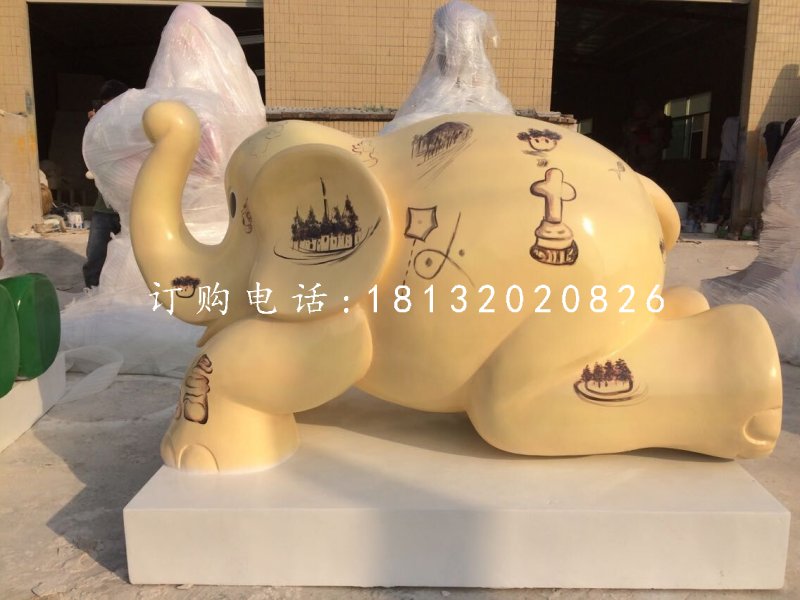 小象雕塑，玻璃钢彩绘