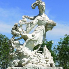 天女散花石雕，公园仙女雕塑