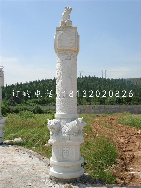 十二生肖柱石雕，汉白玉柱子 (2)