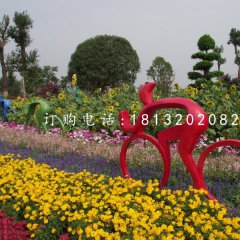 抽象人物骑车子雕塑，不锈钢景观雕塑