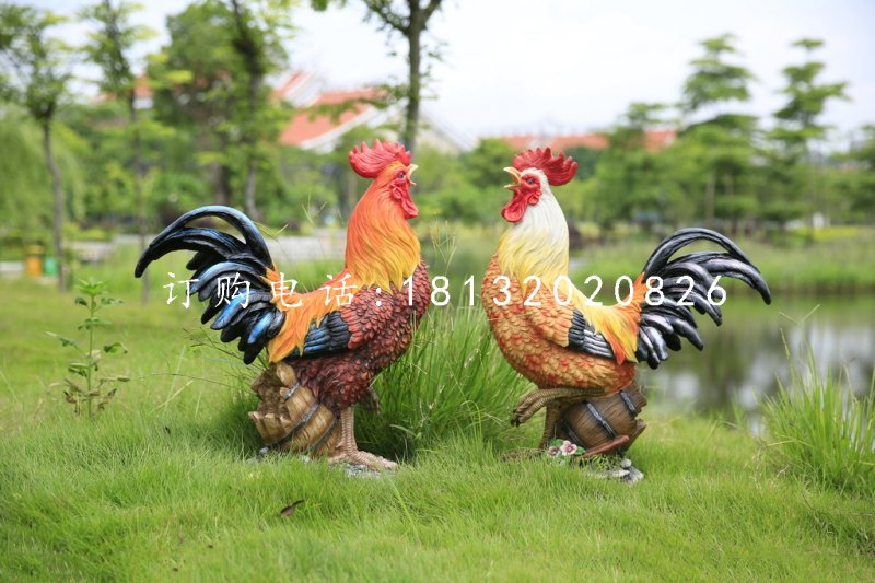 玻璃钢公鸡雕塑，公园动物雕塑 (1)