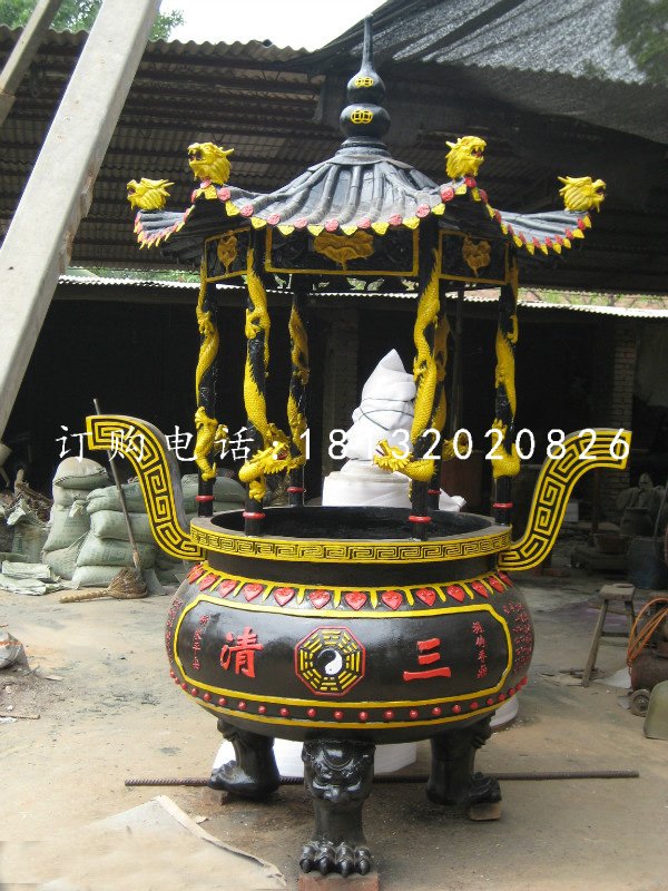 圆形香炉，铸铁香炉