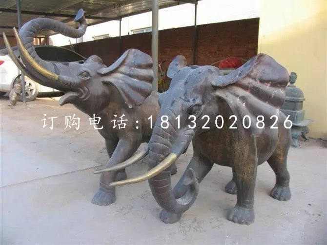 大象铜雕，象鼻向上铜雕 (1)