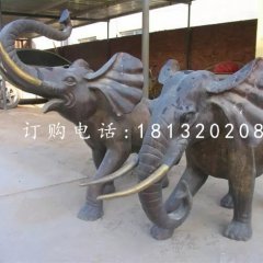 大象铜雕，象鼻向上铜雕