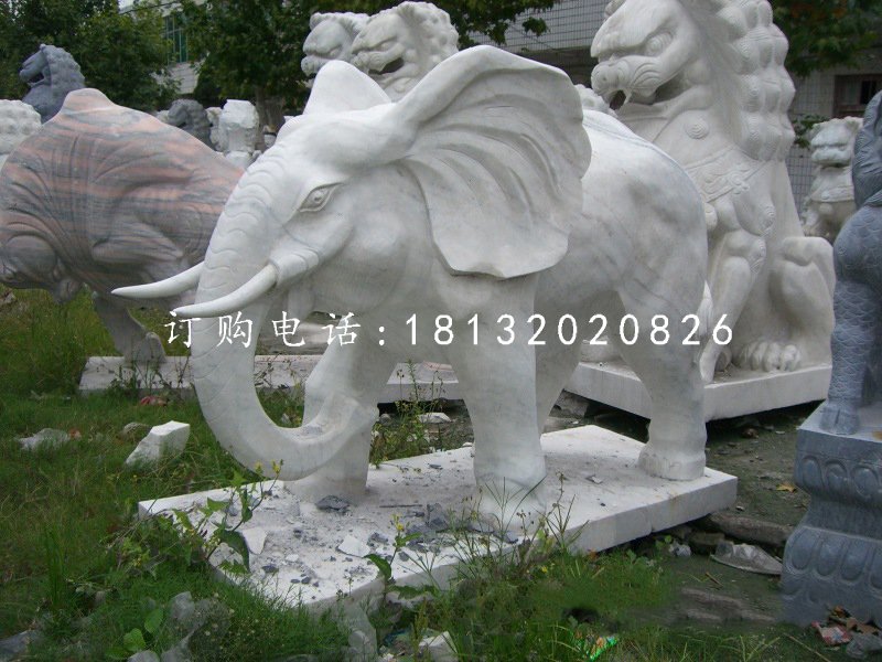 大理石大象，公园动物石雕