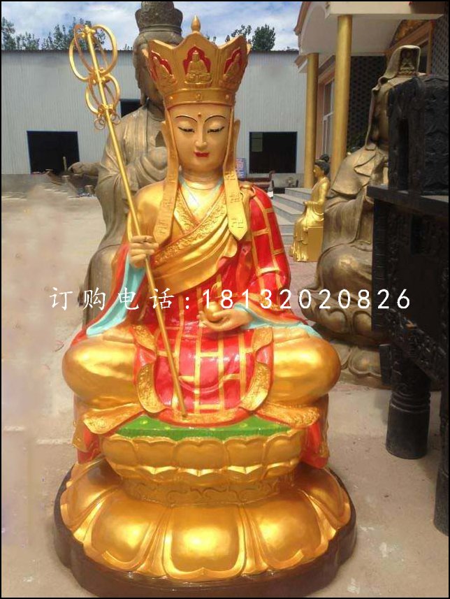 铜雕彩绘地藏王，坐式佛像雕塑