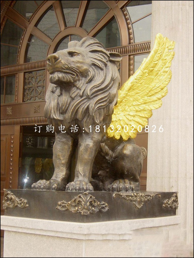飞狮铜雕，银行门口铜狮子