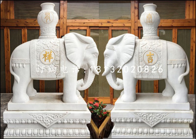 汉白玉大象，吉祥大象石雕