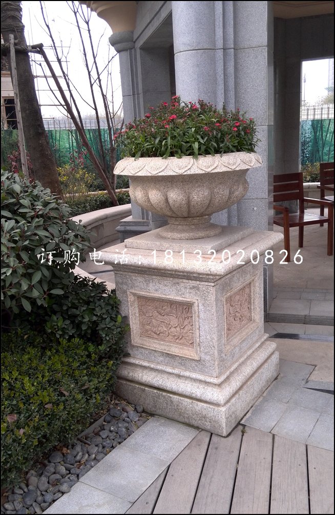 欧式花盆雕塑，花钵石雕
