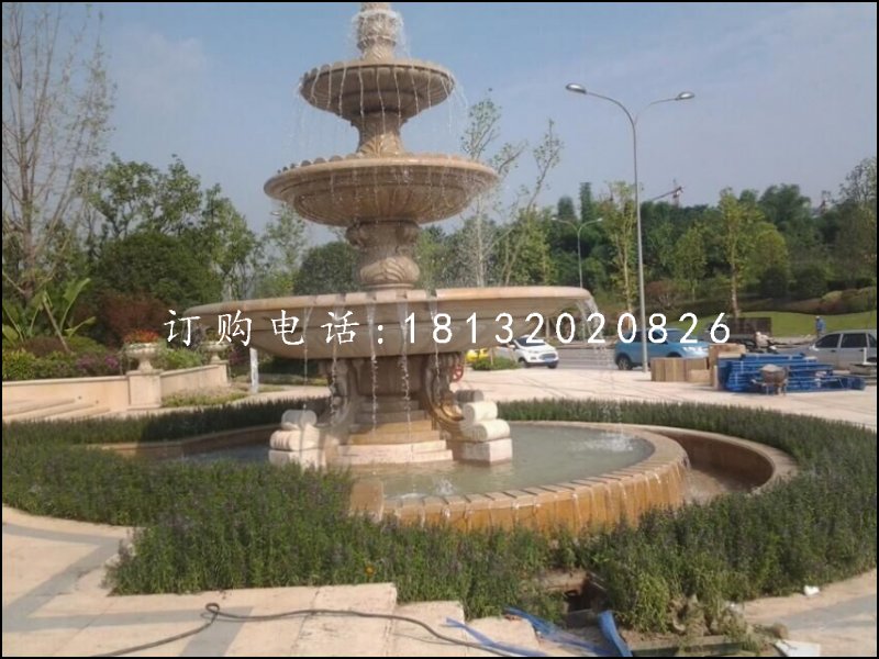 欧式喷泉石雕，晚霞红景观石雕