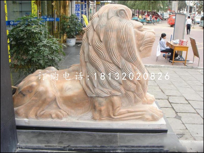趴着的狮子雕塑，西洋狮石雕