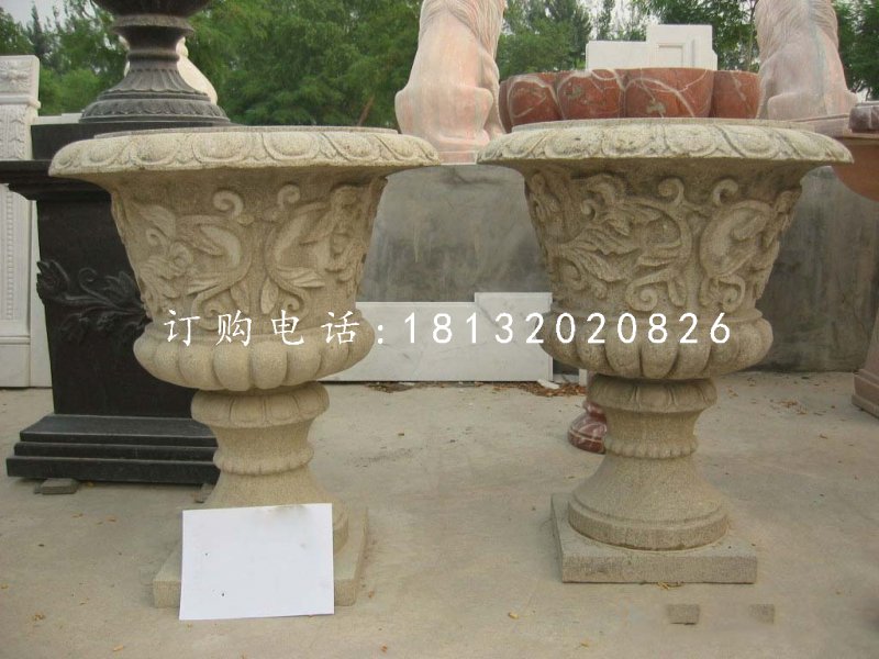 砂岩花盆，欧式花钵雕塑