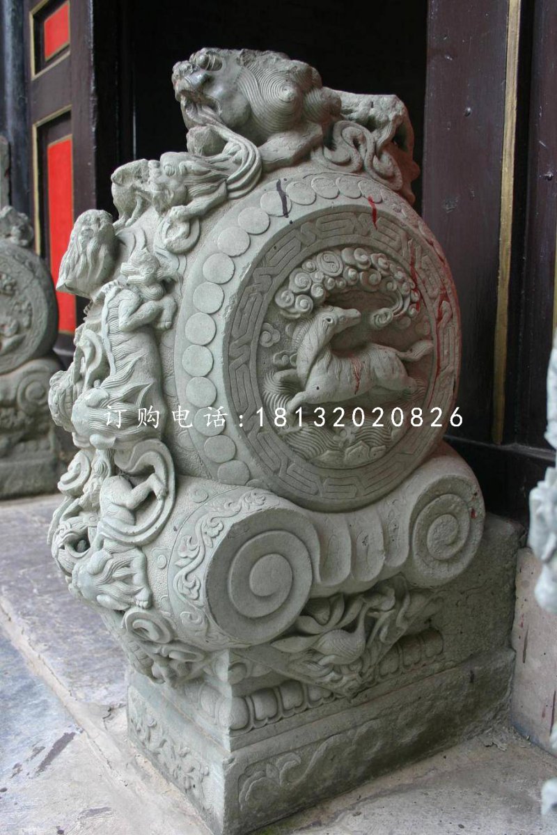 青石抱鼓石雕塑，仿古门墩