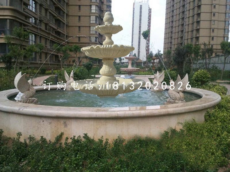 三层喷泉雕塑，大理石喷泉