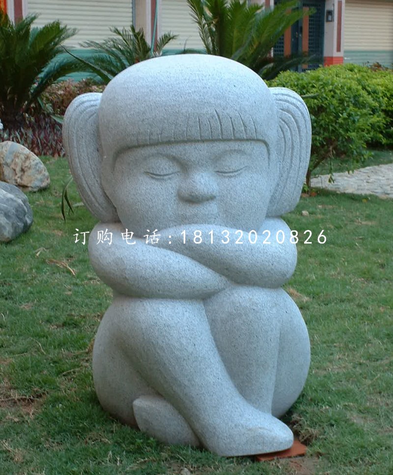小女孩石雕，公园小品石雕