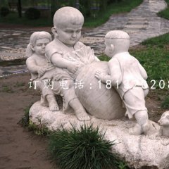 小孩拔萝卜石雕，公园小品石雕