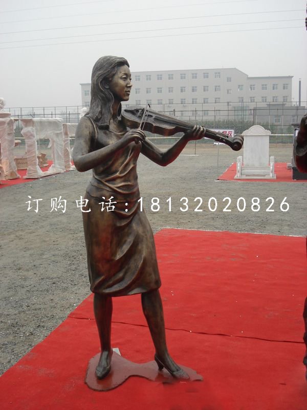 拉小提琴铜雕，公园人物铜雕