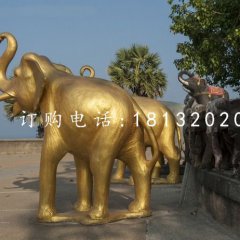 玻璃钢金色大象，广场动物雕塑
