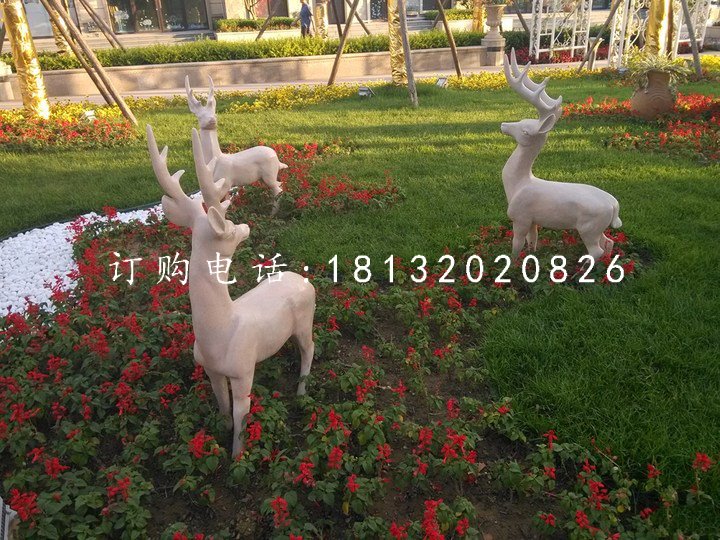 公园小鹿石雕，动物雕塑