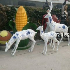 玻璃钢彩绘梅花鹿 玻璃钢动物雕塑