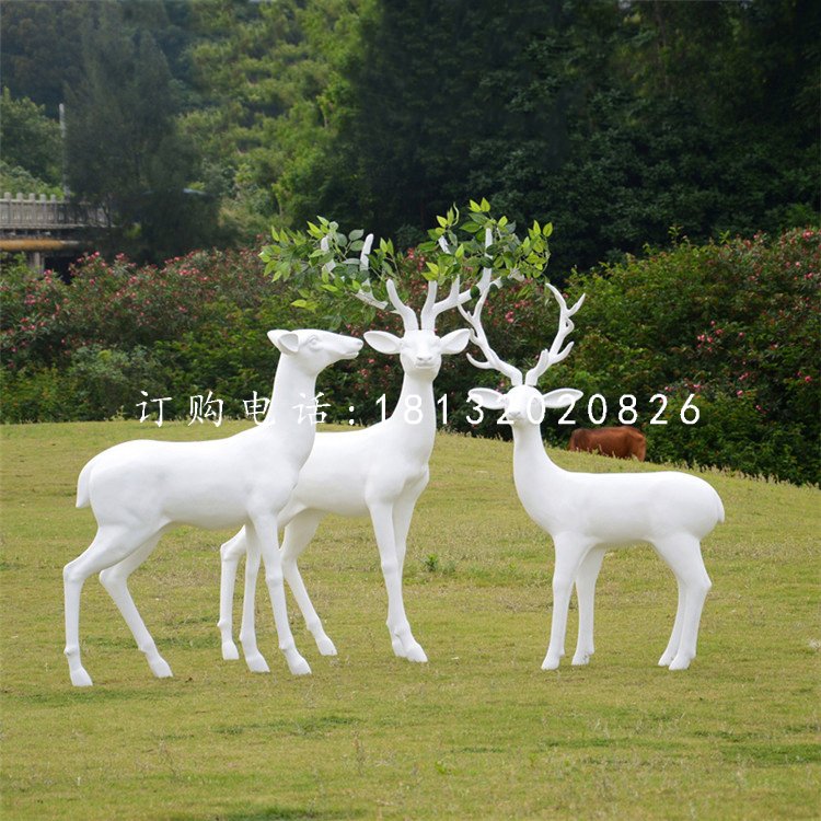 玻璃钢树叶鹿，玻璃钢抽象动物雕塑