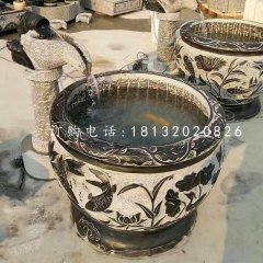 青石仿古石缸，别墅流水摆件