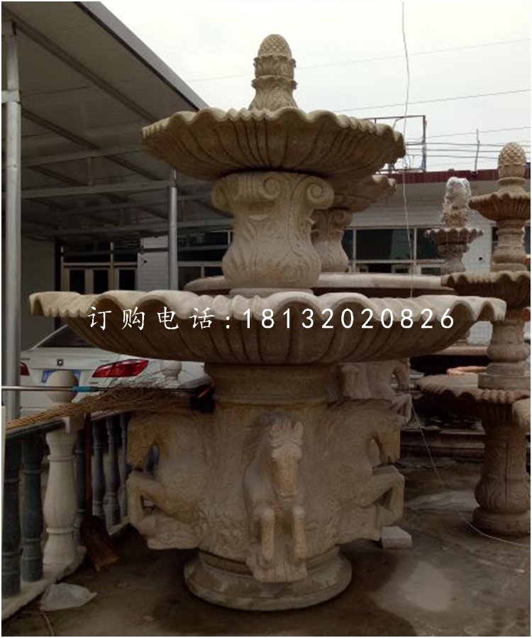 砂岩双层喷泉石雕园林景观石雕