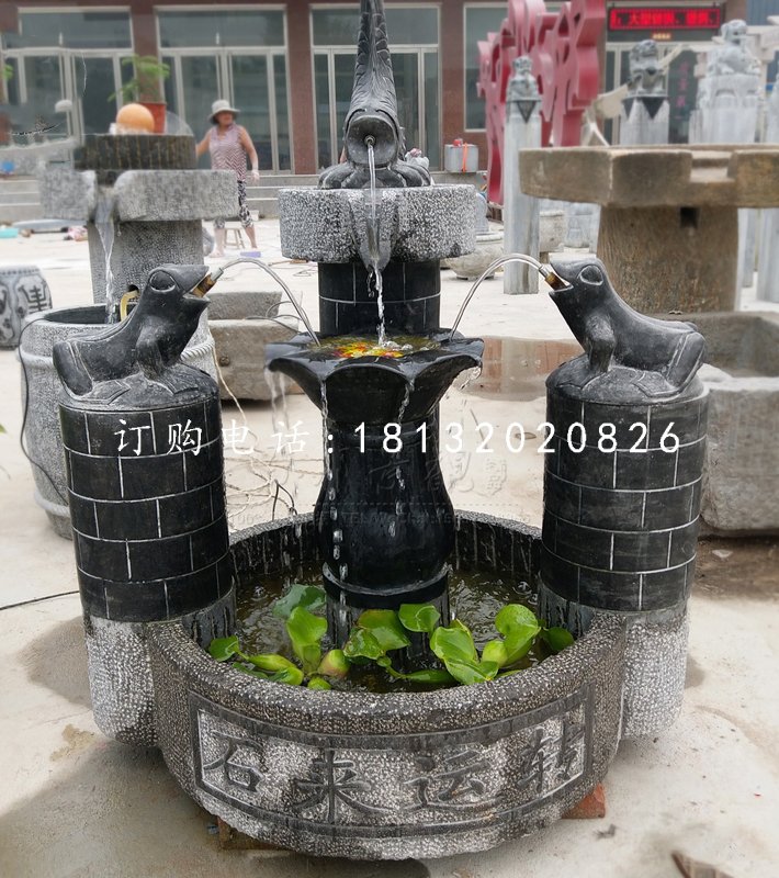 石来远转石雕，青石流水摆件