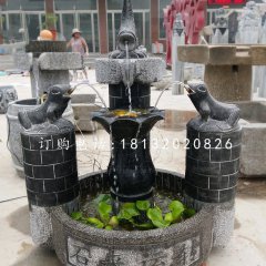 石来远转石雕，青石流水摆件