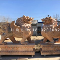 晚霞红貔貅石雕 门口神兽雕塑