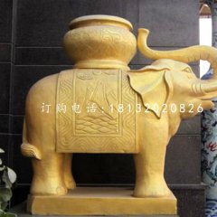 仿铜顶盆大象玻璃钢动物雕塑