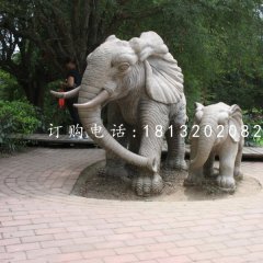 母子大象雕塑，公园石雕动物