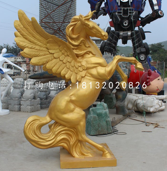 玻璃钢仿铜飞马，玻璃钢动物雕塑
