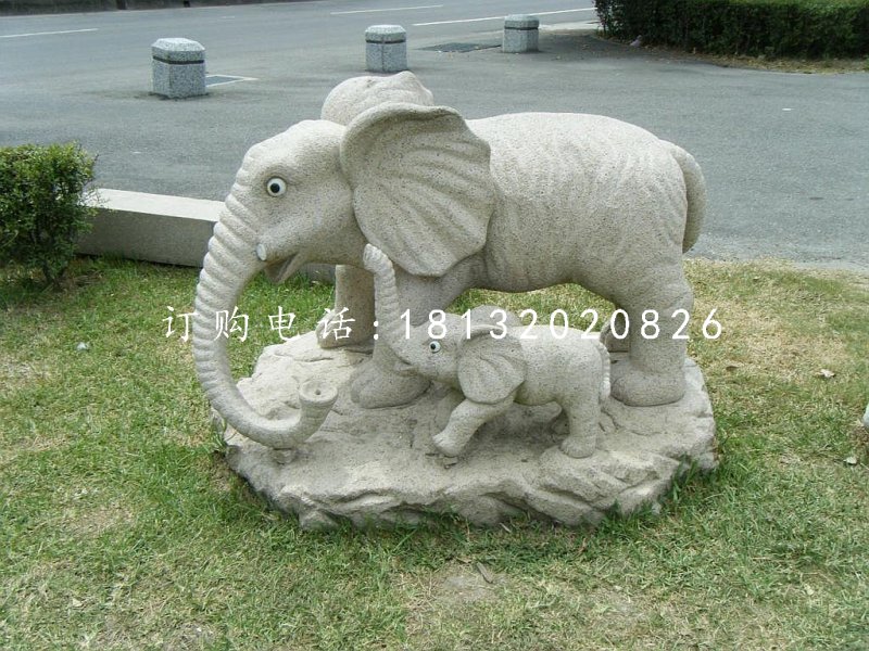 公园动物石雕母子大象雕塑