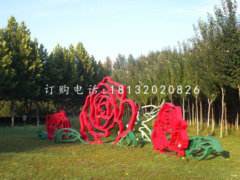 不锈钢牡丹花雕塑，不锈钢烤漆雕塑