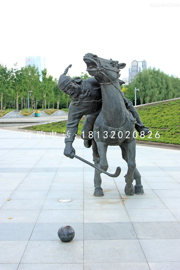 马球铜雕，广场古代体育运动雕塑