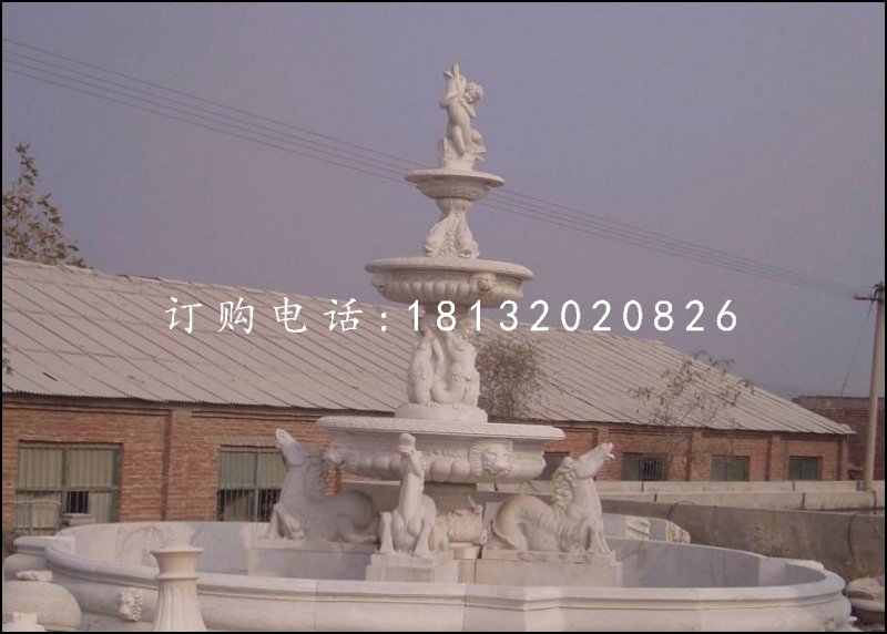 三层喷泉石雕，汉白玉欧式喷泉