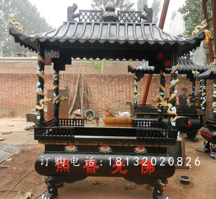 方形铁香炉雕塑，寺庙铁香炉雕塑