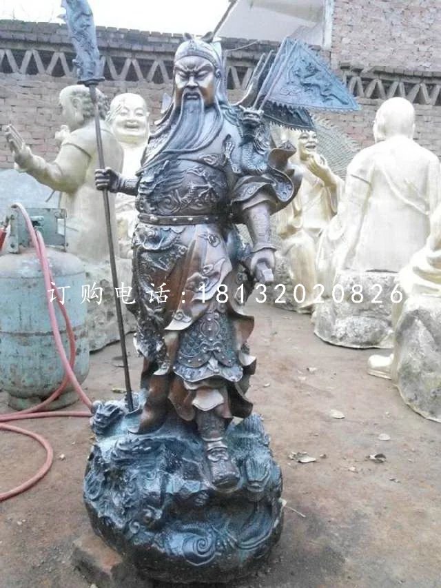 关公持刀雕塑，武圣人铜雕