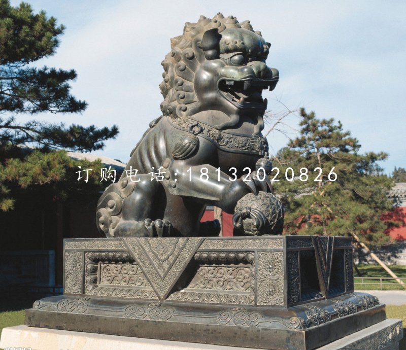 狮子戏球铜雕，北京狮铜雕