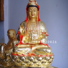 坐式铜观音，彩绘铜观音雕塑