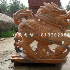 古代神兽石雕，晚霞红麒麟雕塑