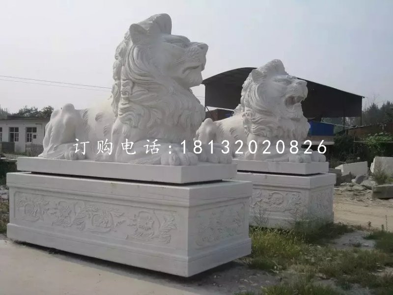 汉白玉西洋狮石雕，趴着的狮子石雕