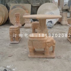 象凳石雕，晚霞红桌椅