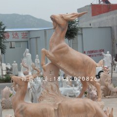 招财羊石雕，晚霞红三阳开泰石雕
