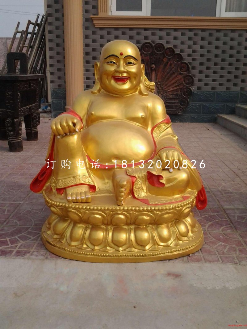 坐式弥勒佛雕塑，铜雕彩绘佛像