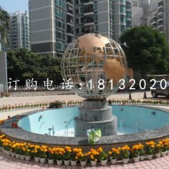 不锈钢地球仪雕塑，广场不锈钢雕塑